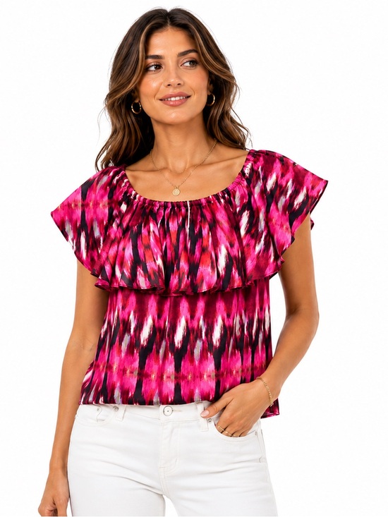 Tops - 🩷 MISA Los Angeles Off-the-Shoulder Ruffle Blouse | Pink Abstract Print | NWT🩷